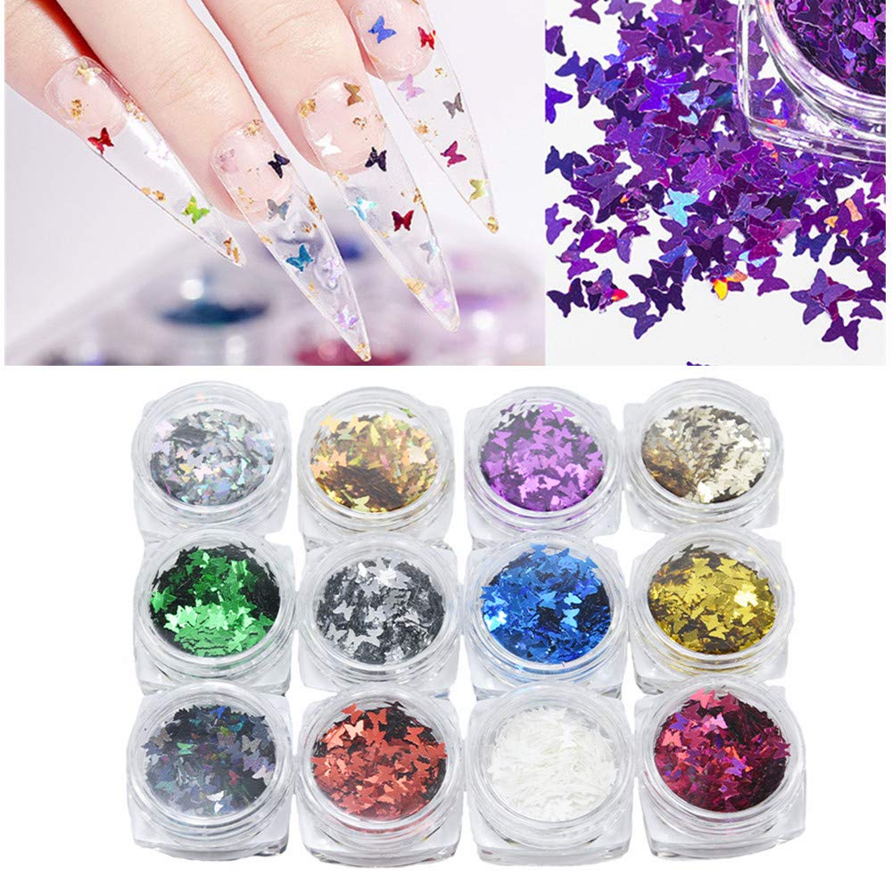 Amazon.co.jp: ネイルパーツ ホログラム 12個セット 薄型 バタフライ